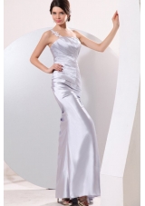 Gray Ruching Appliques One Shoulder Floor-length Dresses for Prom