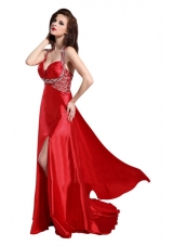 Provocative Halter Top Sweetheart Prom Dress with Slit and Beading