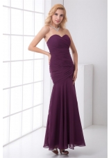 Grape Sweetheart Mermaid Ankle Length Prom Dress with Ruches