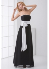 Strapless White and Black Prom Bridesmaid Dress with Bowknot