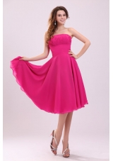 Empire Hot Pink Strapless Ruching Chiffon Prom Holiday Dress for 2014