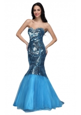 Mermaid Blue Sweetheart Sequins Long Prom Dress with Beading 2014