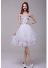 2014 Princess White Beading and Ruffles Organza Prom Celebrity Dress