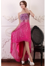 Noble Rose Pink High Low Prom Dress with Sequins and Beading
