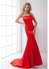 Bright Red Sweetheart Mermaid Prom Evening Dress with Brush Train