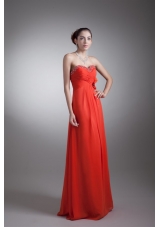 Bright Red Sweetheart Chiffon Prom Dress with Beading and Flower