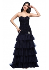 Beautiful Navy Blue Sweetheart Prom Dress with Beading and Layers
