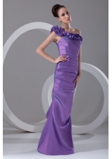 Purple Flowers Decorate One Shoulder Prom Dress with Ruches