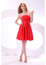 Simple Strapless Mini-length Red Prom Dress with Ruching