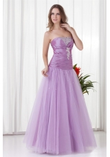 Romantic Lilac Strapless Tulle Prom Dress with Lace Up