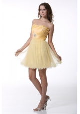 Light Yellow Strapless Mini-length Prom Dress For Graduation Party