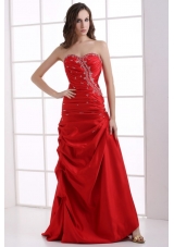 Red Sweetheart Beading and Pick-ups Ruching Prom Dress