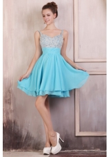 Lovely Chiffon Knee-length Aqua Blue Prom Dress With Straps