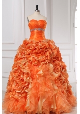 Eye Catching Orange Sweetheart Quinceanera Dress With Rolling Flowers