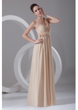 Champagne One Shoulder Chiffon Prom Dress with Hand Flowers