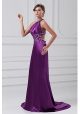 Sexy Purple One Shoulder Elastic Woven Satin Evening Dress
