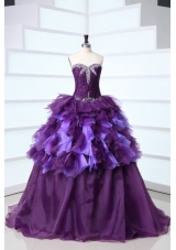 Unique Sweetheart Beading and Ruffles Sweep Train Quinceanera Dress