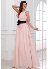 Baby Pink Empire One Shoulder Chiffon Appliques Prom Dress