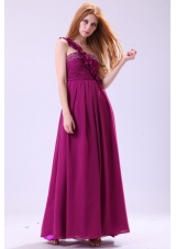 Chiffon Empire One Shoulder Ankle-length Purple Beading Prom Dress