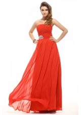 Fashion Strapless Empire Orange Red Prom Gowns with Beading Ruche
