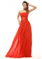 Wonderful Empire Orange Red Strapless Ruching Prom Gown Dress