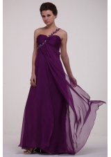 Purple Empire One Shoulder Ruching Appliques Long Prom Dress