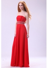 Beautiful Strapless Empire Red Floor-length Prom Evening Dress