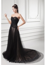 Graceful Formal Empire Sweetheart Black Tulle Ruching Prom Dress