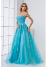 Gorgeous Princess Aqua Blue Floor Length Prom Gown Dress