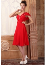Affordable Summer One Shoulder Empire Red Knee-length Prom Dress