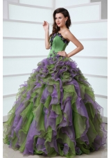 Multi-color Strapless sweet 16 dresses with Appliques and Ruffles