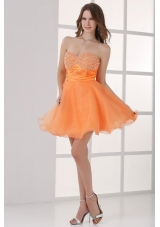 Orange Mini-length Sweetheart Beaded Short Prom Cocktail Dress