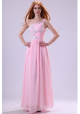 Pretty Baby Pink One Shoulder Floor-length Chiffon Prom Dress
