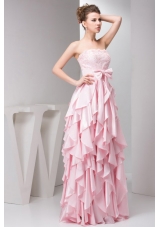 Pretty Baby Pink Empire Strapless Prom Gown Dress For Girls