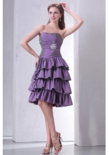 Lovely Purple Sweetheart Knee-length Prom Dress with Multi Layers
