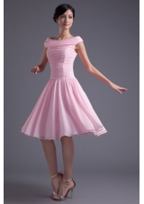 Cute Baby Pink Bateau Knee-length Chiffon Dress for Prom