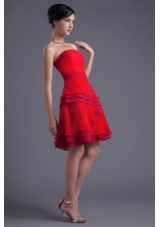 2014 Cute Mini-length Cocktail Dress in Red with Strapless Neck
