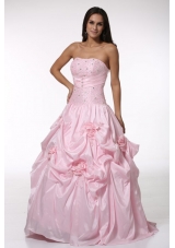 Ball Gown Strapless Light Pink Quinceanera Dress with Handmade Flowers