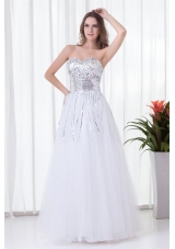Glittering Sweetheart Sequin and Tulle Long White Prom Dress