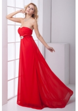 Red Empire Sweetheart Ruched Backless Prom Dress with Beading