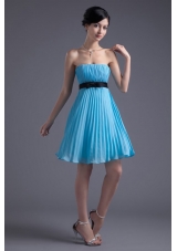 Strapless Pleated Chiffon Mini Aqua Blue Prom Dresses