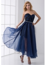 Navy Blue Empire Sweetheart Ruched Ankle-length Chiffon Prom Dress