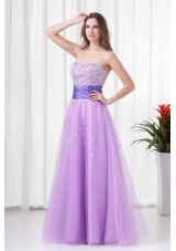 Strapless Lilac Evening Dresses with Beading in Tulle Fabric