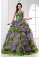 Multi-colored Organza Quinceanera Dress with Beading and Ruffles