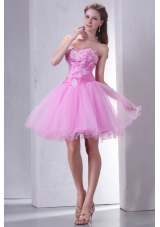 Mini-length Sweetheart Rose Pink Appliqued Prom Dress in Tulle