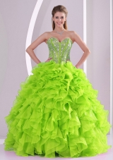 Sweetheart 2014 Spring Green Quinceanera Dress with Ruffles and Beading