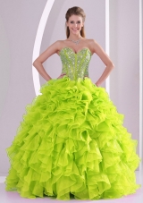 2014 Spring Cute Yellow Green Ruffles and Beading Quinceanera Dresses