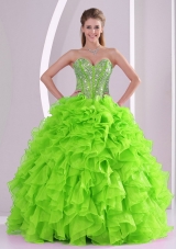 Ruffled Ball Gown Sweetheart 2014 summer Green Quinceanera Gowns with Beading
