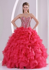 Pretty Ball Gown Red Quinceanera Gowns with Sweetheart and Beading
