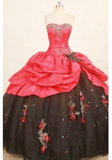 Cheap ball gown sweetheart-neck floor-length taffeta appliques quinceanera dress